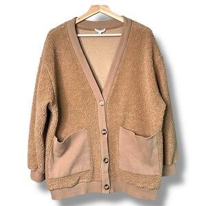 AARON & AMBER Sherpa Button Front Cardigan / Jacket Patch Pockets US Sz L